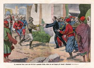 Begivenheder i Marokko, overtaget fra Marrakech af tropperne fra Hubert (Louis-Hubert-Gonzalve) Lyautey (1854-1934) og Charles Mangin (1866-1925). Kommandør Simon, efter at være flygtet fra den formodede El-Hiba (El Hiba) (Ahmed al-Hiba (Al Hiba), løslod d af Eugene Damblans
