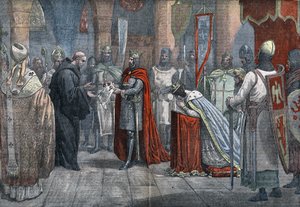 Ludvig VII den Unge (1120 - 1180), konge af Frankrig, på vej til det 3. korstog med Alienor d