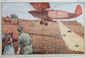 Såning af frø fra et fly i Sovjetrusland, illustration til magasinet 