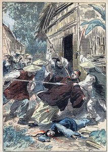 Den franske præst Berthollet (1865-1898), præst for udenrigsmissionerne, blev myrdet af kinesiske nationalgarde nær byen Yun Ngan Cheou (Yun-Ngan-Cheou) den 21. april 1898. Illustration af Damblans i "" Le Pelerin" ” af 10. juli af Eugene Damblans