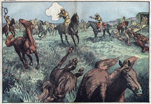 Vilde heste slagtes i USA. Illustration af Damblans. I "" Le Pelerin"" af 31. januar af Eugene Damblans