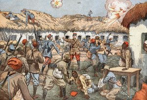 i Aoulay (Marokko) hjalp den sårede kaptajn Duboin med senegalesiske infanterister modstand i 22 dage indtil nødhjælp, tegnet af Damblans fra det franske blad "Le Pelerin" 7. juni af Eugene Damblans