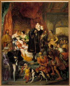 Fødsel af kong Henrik IV den 13/12/1553 på Chateau de Pau Jeanne III, kendt som Jeanne d"Albret, føder den fremtidige konge viser besøgende af sin far Antoine de Bourbon
