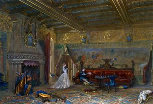 Design af en hal i gotisk stil til Chateau de Pierrefonds, med kejseren og kejserinden af Eugene Emmanuel Viollet le Duc