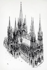 Isometrisk visning af den ideelle katedral, tegning af Eugene Emmanuel Viollet-le-Duc (1814-1879) fra Dictionary of French Architecture fra 11. til 16. århundrede