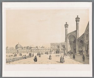 Indgangen til Jameh-moskeen i Isfahan Entrance de la grande moské Ispahan (titel på objektet) Persiske landskaber (serietitel) Perse modern (serietitel) af Eugene Flandin