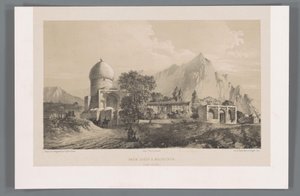 Udsigt over Imamzadeh Komijan i Irak-i Ajam Imâm Zadeh à Koumichâh (Iraq Adjemi) (titel på objektet) Persiske landskaber (serietitel) Perse modern (serietitel) af Eugene Flandin
