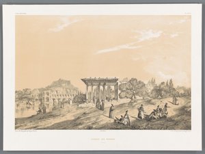 Udsigt over en bygning i Isfahan, Iran Kiosque des miroirs Ispahan (titel på objekt) Persiske landskaber (serietitel) Perse modern (serietitel) af Eugene Flandin