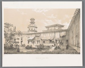 Char Bagh Palace i Isfahan Palais du Tchar-Bach Ispahan (titel på objektet) Persiske landskaber (serietitel) Perse modern (serietitel) af Eugene Flandin