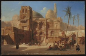 Den Hellige Grav i Jerusalem (olie på panel) af Eugene Flandin