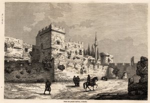 De store mestres palads på Rhodos, tegning af Eugene Flandin, for at illustrere hans rejse til øen Rhodos i 1844. Indgravering i "" Le tour du monde"", redigeret af Edouard Charton