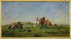 Chasse au faucon en Algerie - Jagt med falke i ... af Eugène Fromentin
