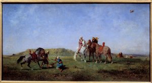 Falkejagt i Algeriet Maleri af Eugene Fromentin (1820-1876) 1800-tallet søn. 0,45x0,85 m