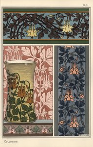 Akelejeblomst, Aquilegia vulgaris, i mønstre til tapet, stof og vase af Eugene Grasset
