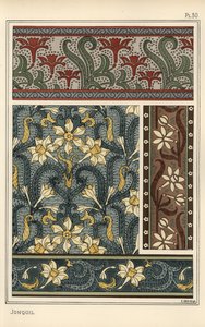Jonquil, Narcissus jonquilla, som designmotiv i tapet- og stofmønstre af Eugene Grasset