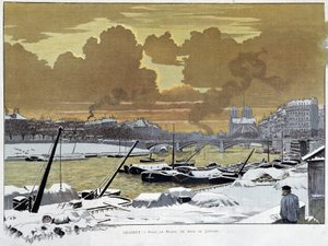 Le pont de Sully, i Paris dækket sne, en aften i januar 1886 - af Grasset af Eugene Grasset