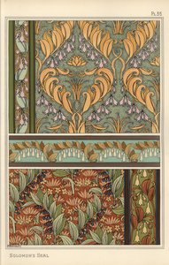 Salomons segl, Polygonatum multiflorum, som designmotiv i tapet, kanter og stof af Eugene Grasset