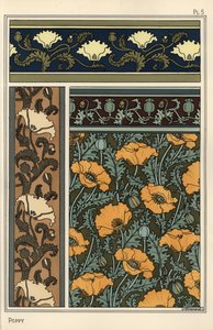 Valmuen, Papaver somniferum, i tapet- og stofmønstre. Litografi af Verneuil af Eugene Grasset