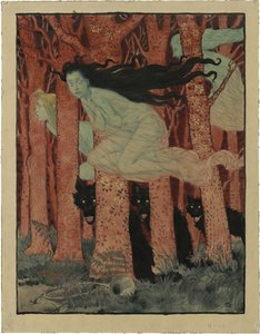 Tre kvinder og tre ulve Tre kvinder og tre ulve, ca 1892. af Eugene Grasset