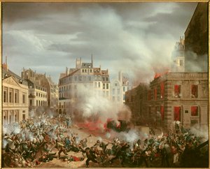 Revolution of 1848: "" Fire of the water tower square of the royal palace on February 24, 1848 ". Painting by Eugene Hagnauerdani af Eugene Hagnauer
