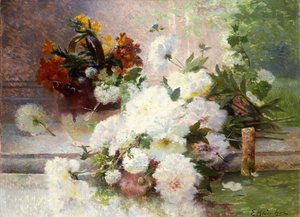 Et stilleben med efterårsblomster af Eugene Henri Cauchois