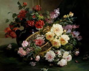 Romantiske blomster. Maleri af Eugene Henri Cauchois (1850-1911) Privat samling.