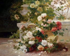 Kurv med roser. Maleri af Eugene Henri Cauchois (1850-1911) Privat samling.