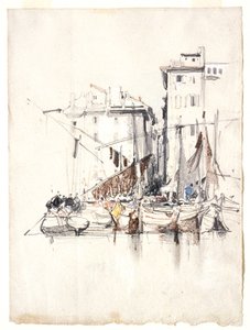 Ved havet - Fiskerlandsby af Eugene Isabey