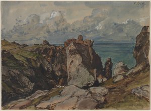 Klipper ved havet ved Cézembre, Bretagne af Eugene Isabey