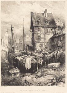 Det indre af en havn af Eugene Isabey