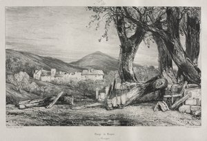 Maleriske og romantiske rejser i det gamle Frankrig: Auvergne (bd. II), Royat-kløften, tavle 79 af Eugene Isabey