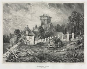 Maleriske og romantiske rejser i det gamle Frankrig: Auvergne (bind II): Pesteil-slottet ved Polminhac, plade 202 af Eugene Isabey