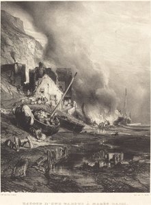 Ombygning af en båd ved lavvande af Eugene Isabey