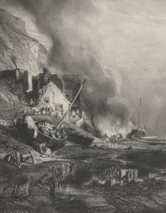 Ombygning af et skib ved lavvande, 1833. af Eugene Isabey