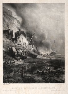 Six Marines: Ombygning af en båd ved lavvande, 1833. af Eugene Isabey