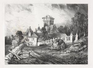 Maleriske og romantiske rejser i det gamle Frankrig, Auvergne: Château de Pesteil i Polminhac af Eugene Isabey