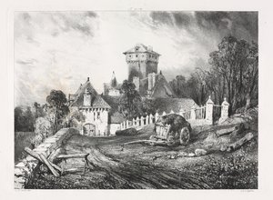 Maleriske og romantiske rejser i det gamle Frankrig, Auvergne: Château de Pesteil i Polminhac af Eugene Isabey