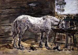 A Horse Drinking, ca. 1885-90 (olie på panel) af Eugene Louis Boudin