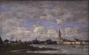 Antwerpen fra Flanderns spids (olie på lærred) af Eugene Louis Boudin