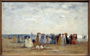 Badende på stranden i Trouville, Calvados. Maleri af Eugene Louis Boudin (1824-1898) af Eugene Louis Boudin