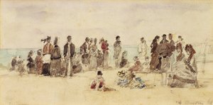 Beach Scene, 1864 (pen & blæk & wc på papir) af Eugene Louis Boudin