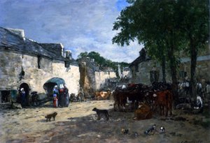 Kvægmarked i Daoulas, Bretagne af Eugene Louis Boudin