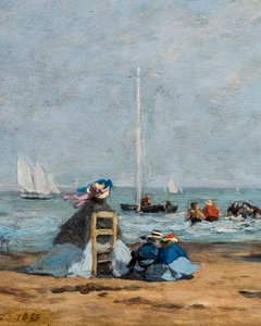Crinoliner på stranden, detalje af Eugene Louis Boudin