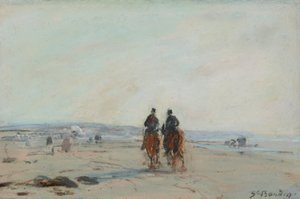 Two Horsemen on the Beach, ca. 1864-68 (pastel på papir lagt ned på papir) af Eugene Louis Boudin