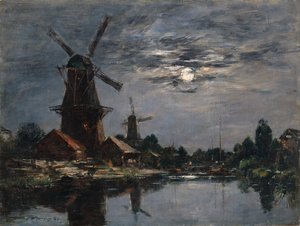 Hollandske vindmøller af Eugene Louis Boudin