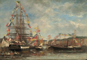 Festival i havnen i Honfleur, 1858. af Eugene Louis Boudin