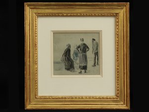 Figures on a Beach, ca. 1860 (conte & akvarel på papir) af Eugene Louis Boudin