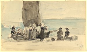 Indlæsning af bådene, ca. 1875. af Eugene Louis Boudin