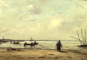 Lavvande nær Honfleur, ca. 1864-66 (olie på panel) af Eugene Louis Boudin