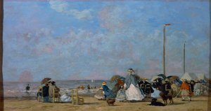 På Trouville Beach, af Eugene Boudin, maleri af Eugene Louis Boudin